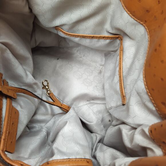 Michael Kors Hamilton Brown Leather Ostridge Embossed Lock Satchel Shoulder Bag - Picture 10 of 16